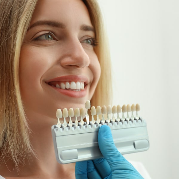 patient previewing veneers